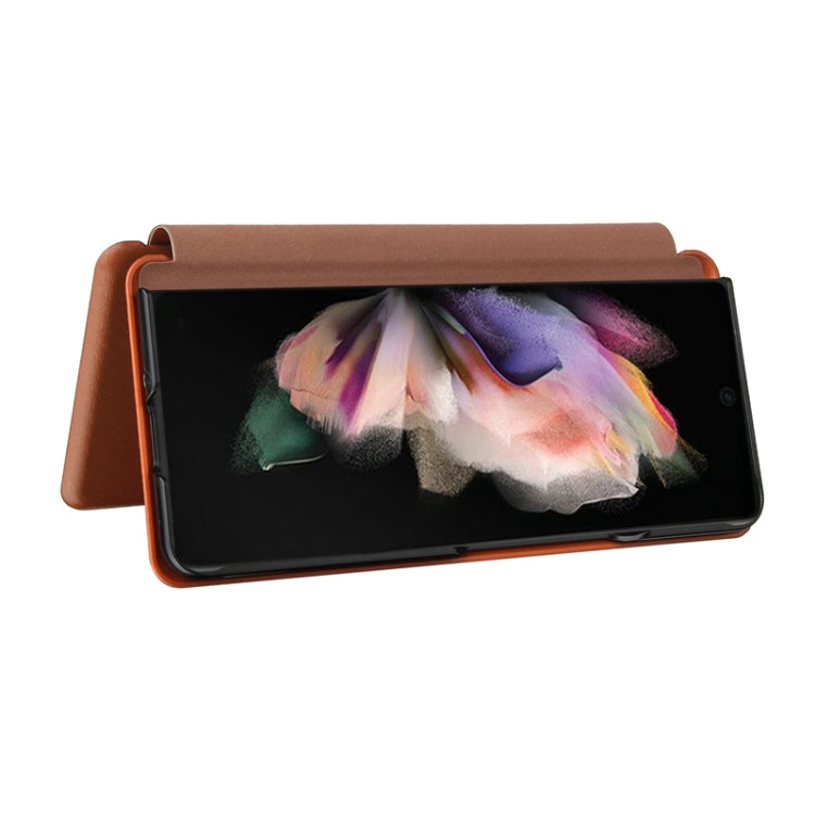 For Samsung Galaxy Z Fold3 5G Carbon Fiber Texture Horizontal Flip TPU + PC + PU Leather Case with Card Slot