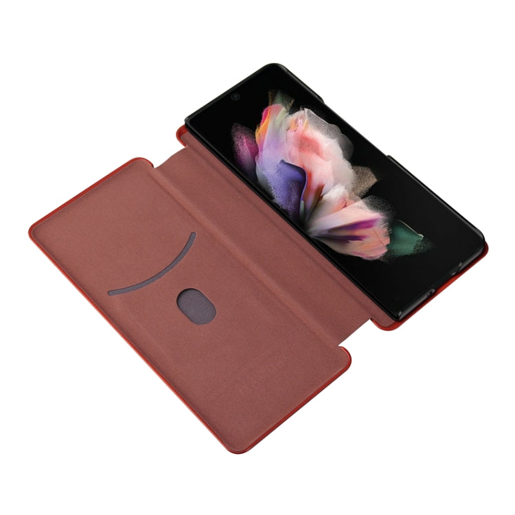 For Samsung Galaxy Z Fold3 5G Carbon Fiber Texture Horizontal Flip TPU + PC + PU Leather Case with Card Slot