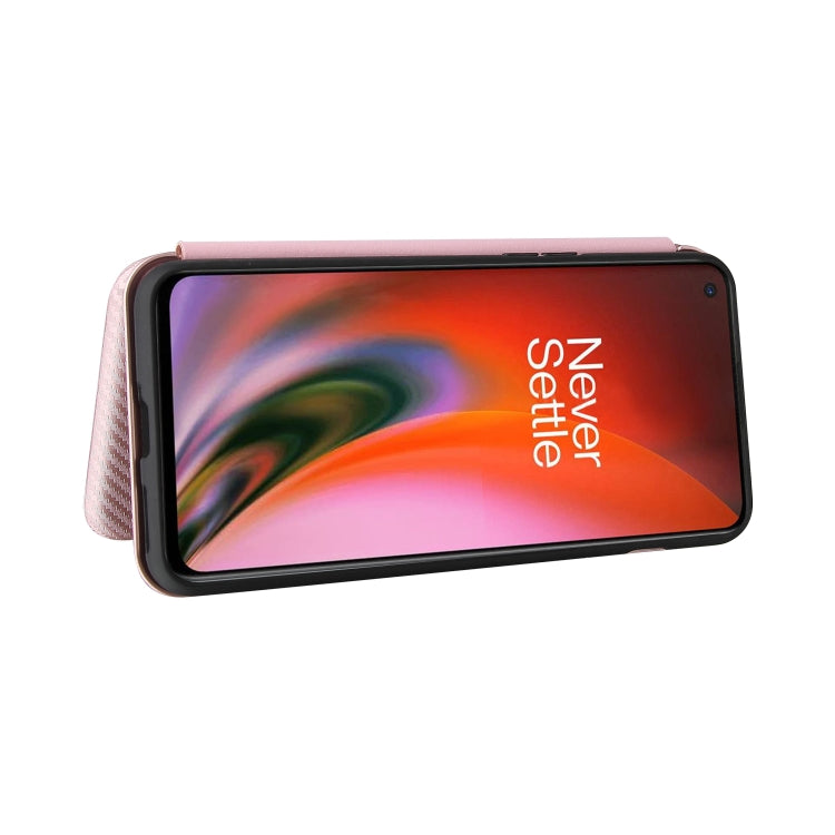 For OnePlus Nord 2 5G Carbon Fiber Texture Horizontal Flip TPU + PC + PU Leather Case with Card Slot