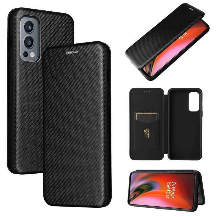 For OnePlus Nord 2 5G Carbon Fiber Texture Horizontal Flip TPU + PC + PU Leather Case with Card Slot