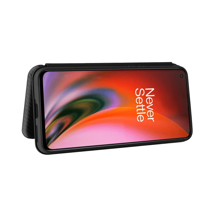 For OnePlus Nord 2 5G Carbon Fiber Texture Horizontal Flip TPU + PC + PU Leather Case with Card Slot