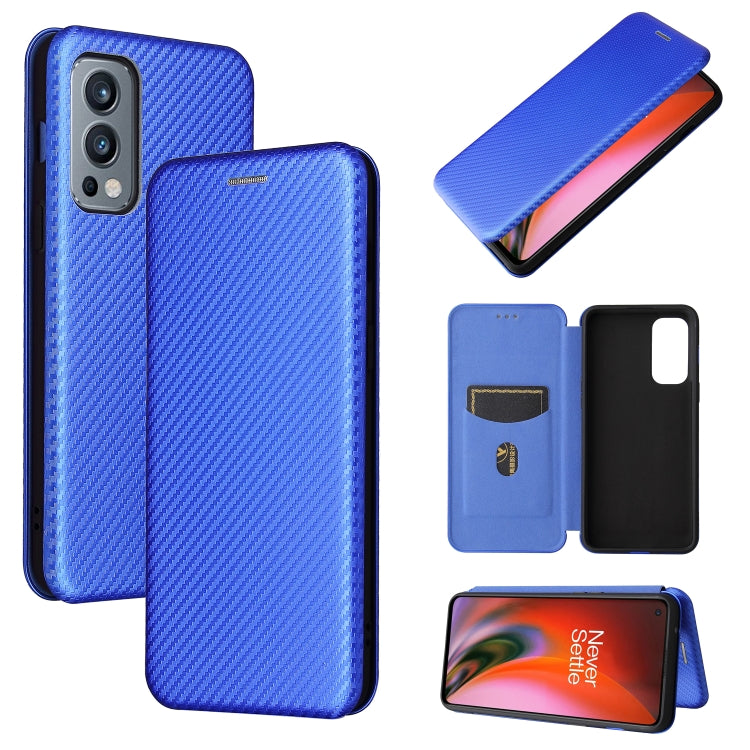 For OnePlus Nord 2 5G Carbon Fiber Texture Horizontal Flip TPU + PC + PU Leather Case with Card Slot