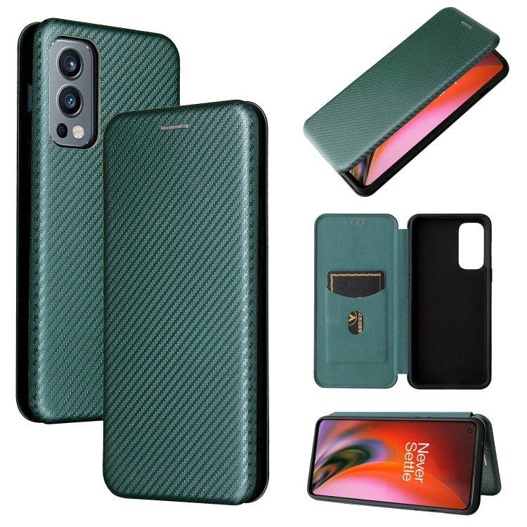 For OnePlus Nord 2 5G Carbon Fiber Texture Horizontal Flip TPU + PC + PU Leather Case with Card Slot