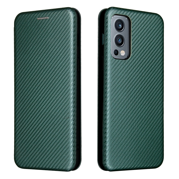 For OnePlus Nord 2 5G Carbon Fiber Texture Horizontal Flip TPU + PC + PU Leather Case with Card Slot