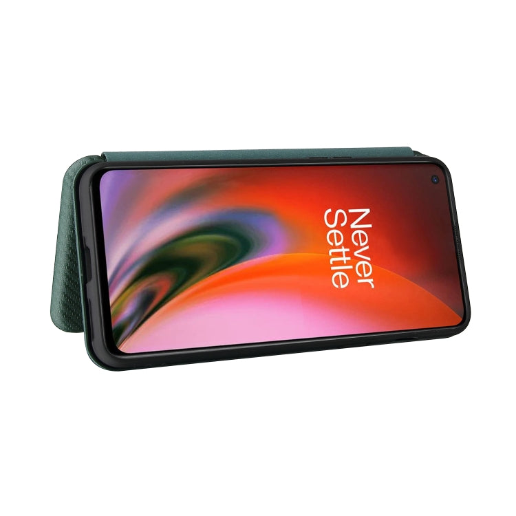 For OnePlus Nord 2 5G Carbon Fiber Texture Horizontal Flip TPU + PC + PU Leather Case with Card Slot