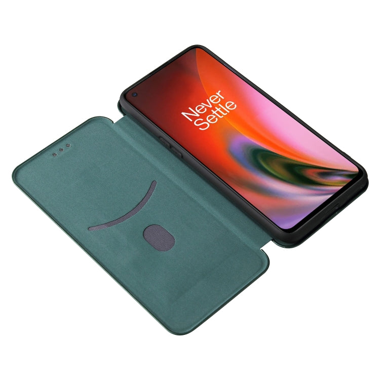 For OnePlus Nord 2 5G Carbon Fiber Texture Horizontal Flip TPU + PC + PU Leather Case with Card Slot