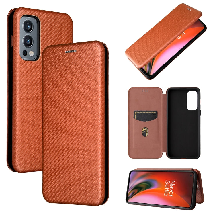 For OnePlus Nord 2 5G Carbon Fiber Texture Horizontal Flip TPU + PC + PU Leather Case with Card Slot