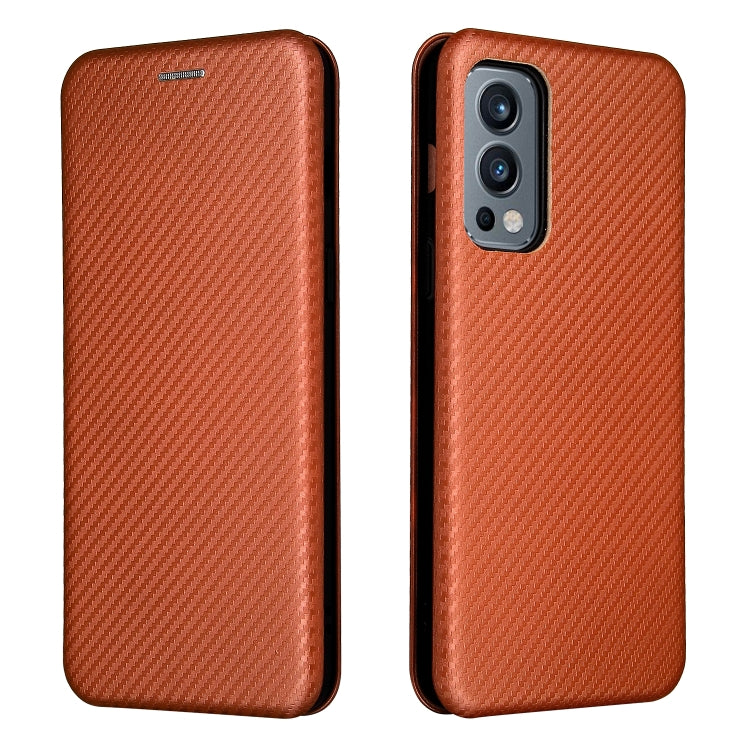 For OnePlus Nord 2 5G Carbon Fiber Texture Horizontal Flip TPU + PC + PU Leather Case with Card Slot