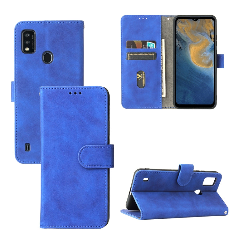 For ZTE Blade A51 Solid Color Skin Feel Magnetic Buckle Horizontal Flip Calf Texture PU Leather Case with Holder & Card Slots & Wallet