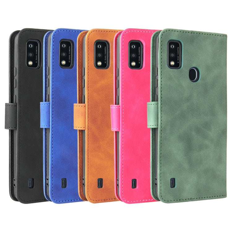 For ZTE Blade A51 Solid Color Skin Feel Magnetic Buckle Horizontal Flip Calf Texture PU Leather Case with Holder & Card Slots & Wallet