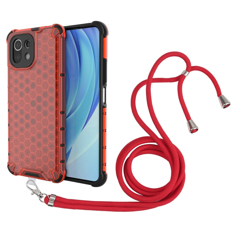 For Xiaomi Mi 11 Lite Shockproof Honeycomb PC + TPU Case with Neck Lanyard