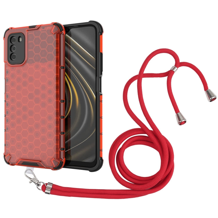 For Xiaomi Poco M3 Shockproof Honeycomb PC + TPU Case with Neck Lanyard