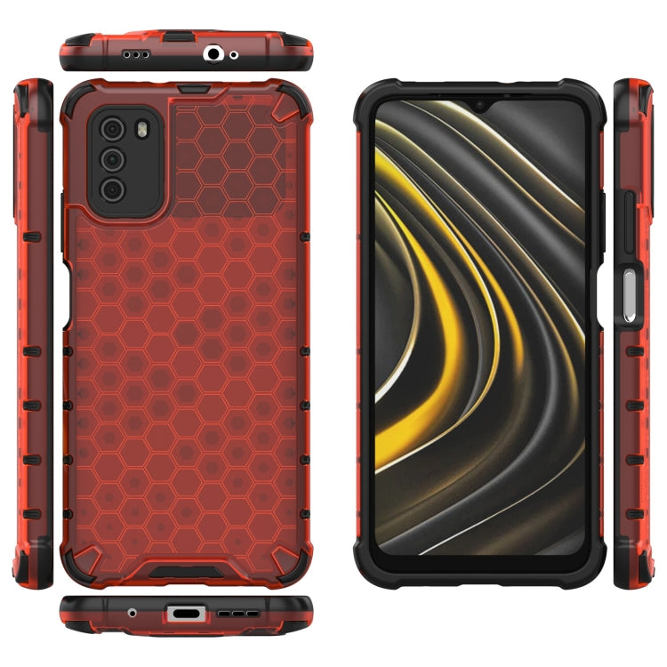 For Xiaomi Poco M3 Shockproof Honeycomb PC + TPU Case with Neck Lanyard