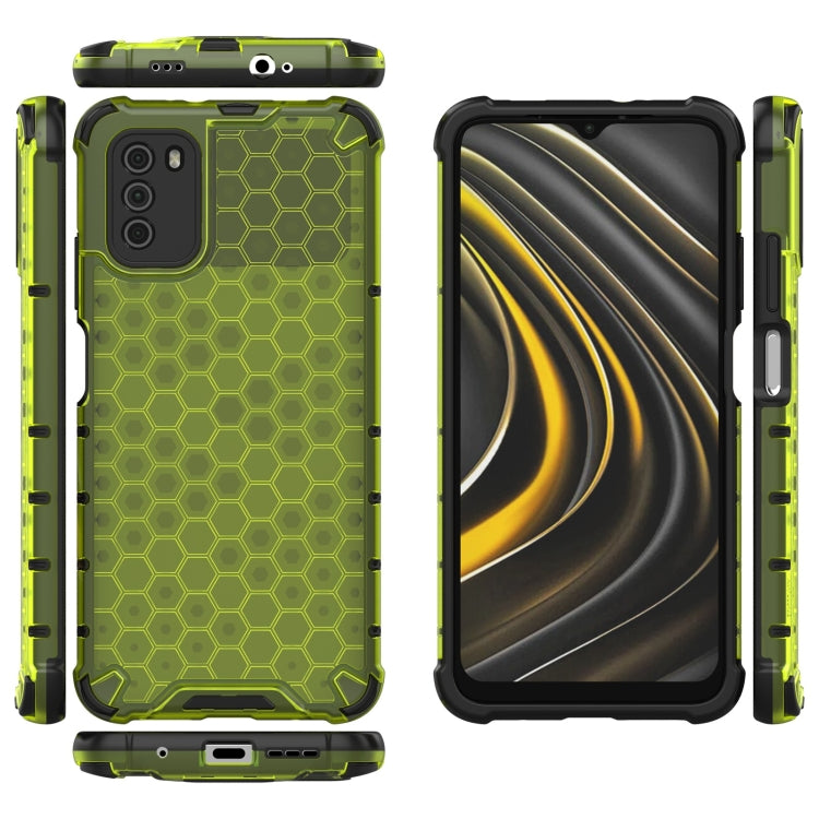 For Xiaomi Poco M3 Shockproof Honeycomb PC + TPU Case with Neck Lanyard