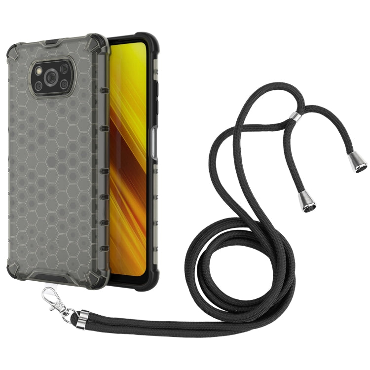For Xiaomi Poco X3 NFC Shockproof Honeycomb PC + TPU Case with Neck Lanyard