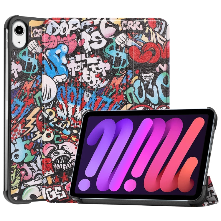 For iPad mini 6 Custer Painted PU Leather Tablet Case with Sleep / Wake-up Function & 3-Fold Holder