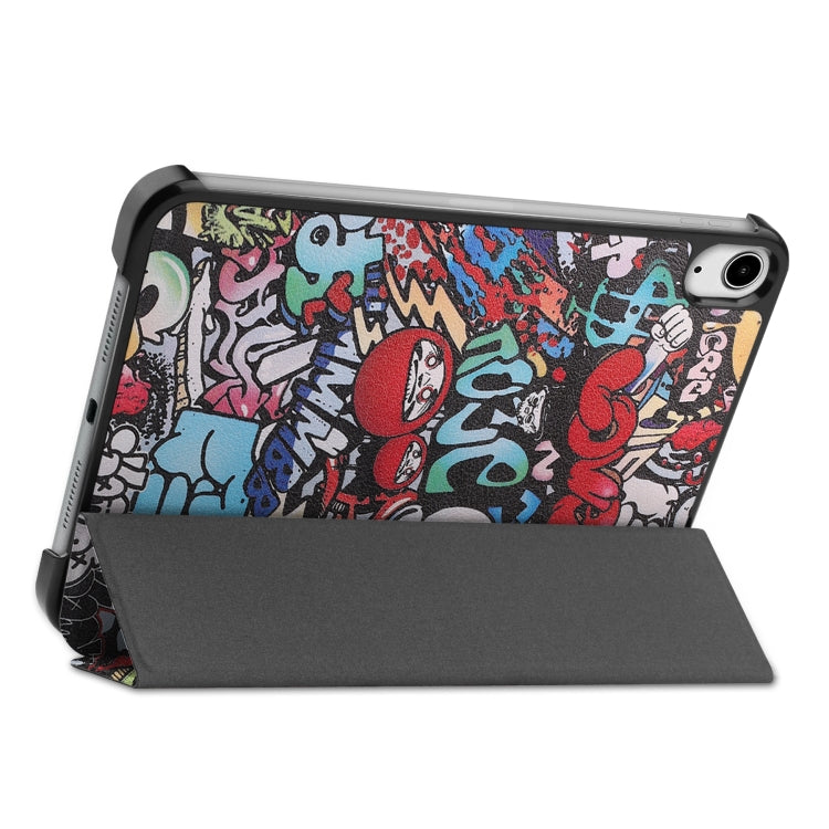 For iPad mini 6 Custer Painted PU Leather Tablet Case with Sleep / Wake-up Function & 3-Fold Holder