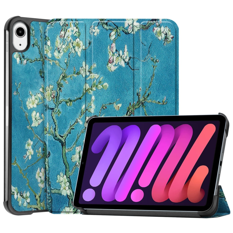 For iPad mini 6 Custer Painted PU Leather Tablet Case with Sleep / Wake-up Function & 3-Fold Holder