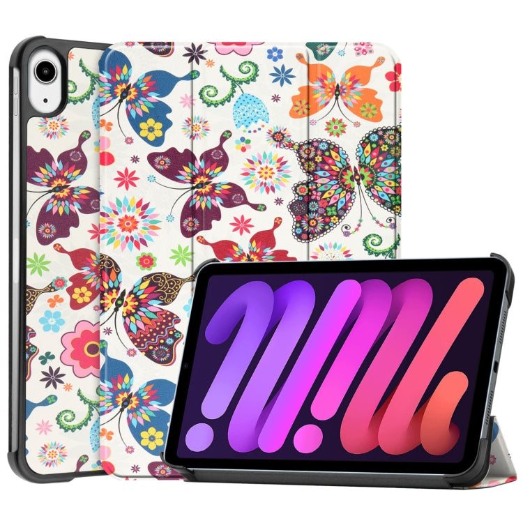 For iPad mini 6 Custer Painted PU Leather Tablet Case with Sleep / Wake-up Function & 3-Fold Holder