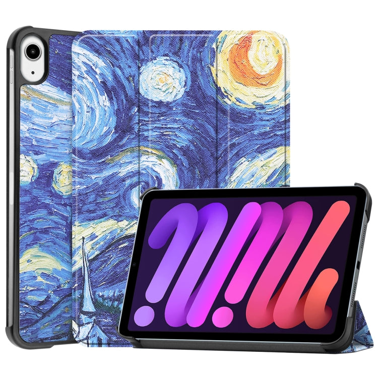 For iPad mini 6 Custer Painted PU Leather Tablet Case with Sleep / Wake-up Function & 3-Fold Holder