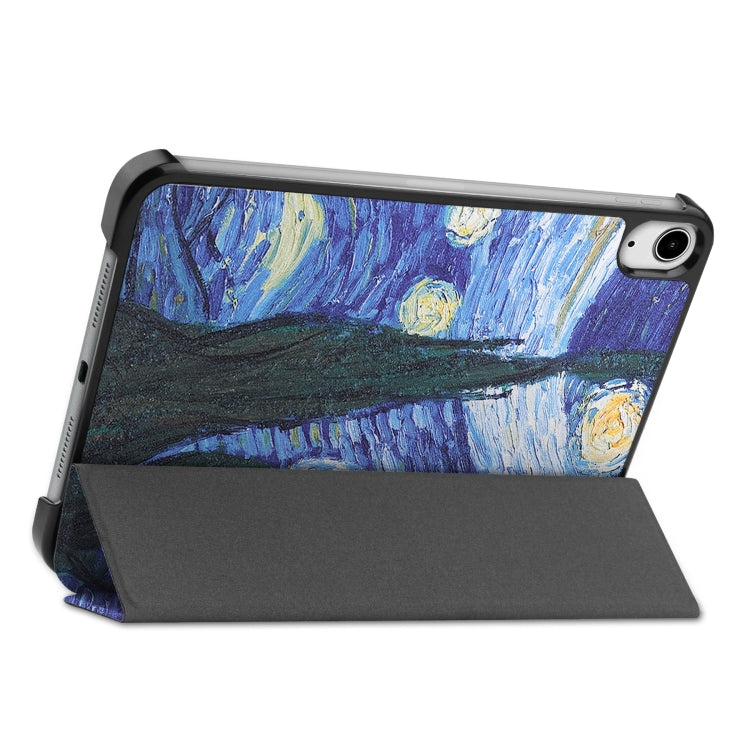 For iPad mini 6 Custer Painted PU Leather Tablet Case with Sleep / Wake-up Function & 3-Fold Holder