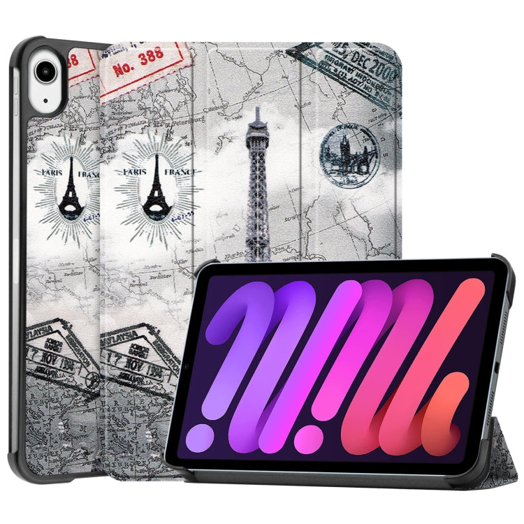 For iPad mini 6 Custer Painted PU Leather Tablet Case with Sleep / Wake-up Function & 3-Fold Holder