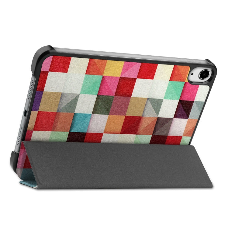 For iPad mini 6 Custer Painted PU Leather Tablet Case with Sleep / Wake-up Function & 3-Fold Holder