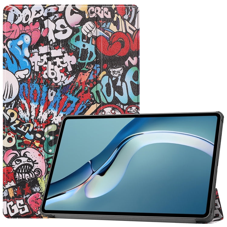 For Huawei MatePad Pro 12.6 2021 Custer Painted PU Leather Case with Sleep / Wake-up Function & 3-Fold Holder