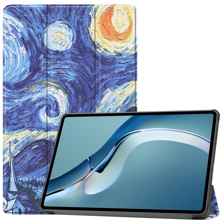 For Huawei MatePad Pro 12.6 2021 Custer Painted PU Leather Case with Sleep / Wake-up Function & 3-Fold Holder