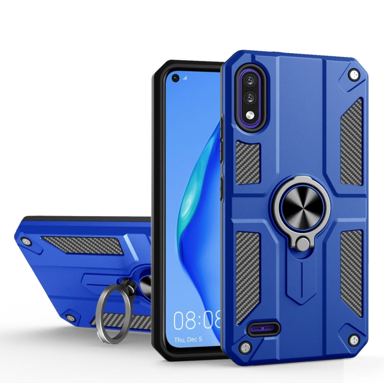 For LG K22 Carbon Fiber Pattern PC + TPU Protective Case with Ring Holder