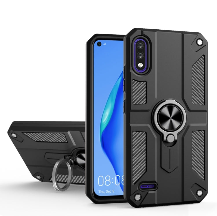 For LG K22 Carbon Fiber Pattern PC + TPU Protective Case with Ring Holder