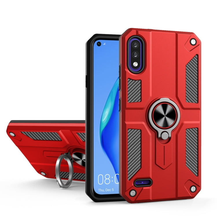 For LG K22 Carbon Fiber Pattern PC + TPU Protective Case with Ring Holder