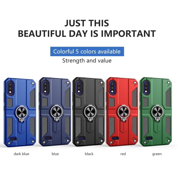 For LG K22 Carbon Fiber Pattern PC + TPU Protective Case with Ring Holder