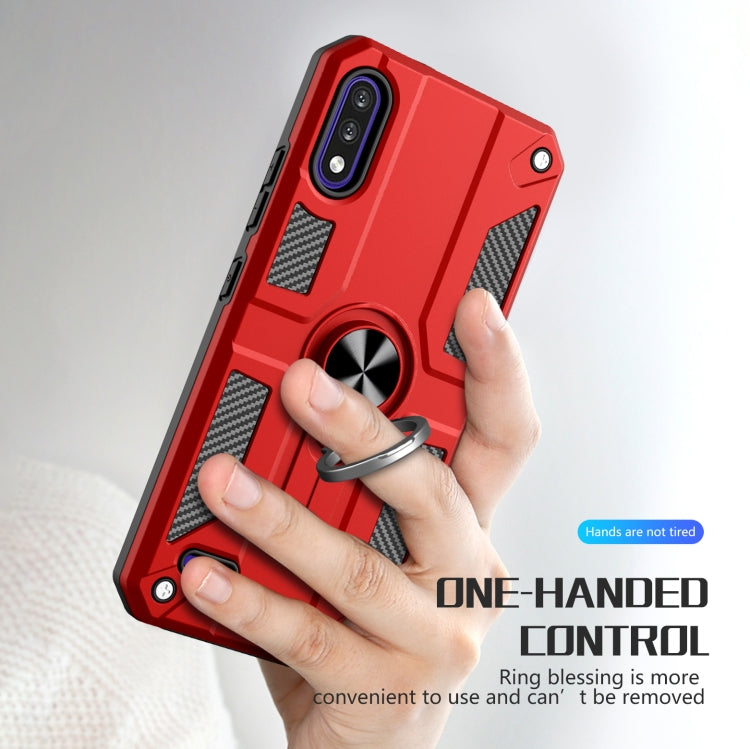 For LG K22 Carbon Fiber Pattern PC + TPU Protective Case with Ring Holder