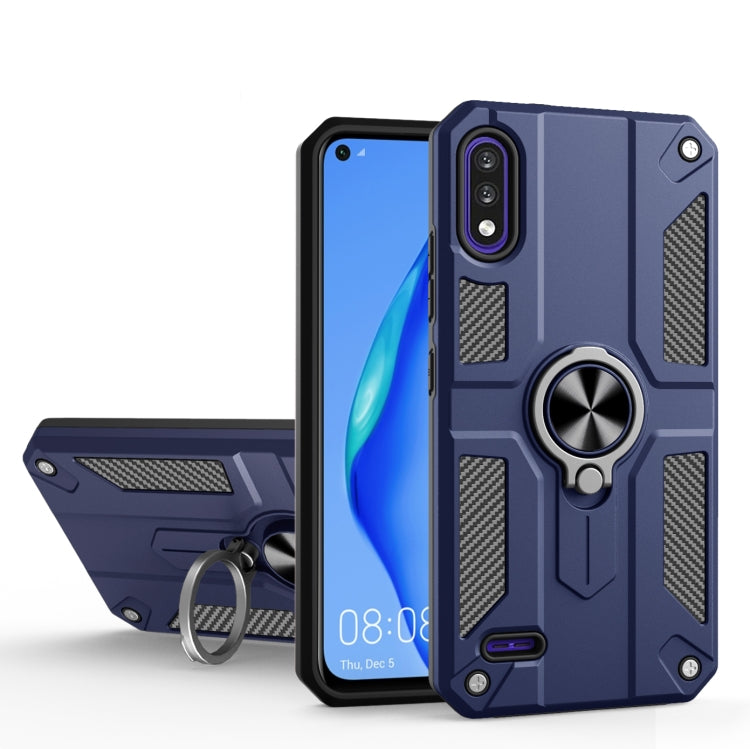 For LG K22 Carbon Fiber Pattern PC + TPU Protective Case with Ring Holder