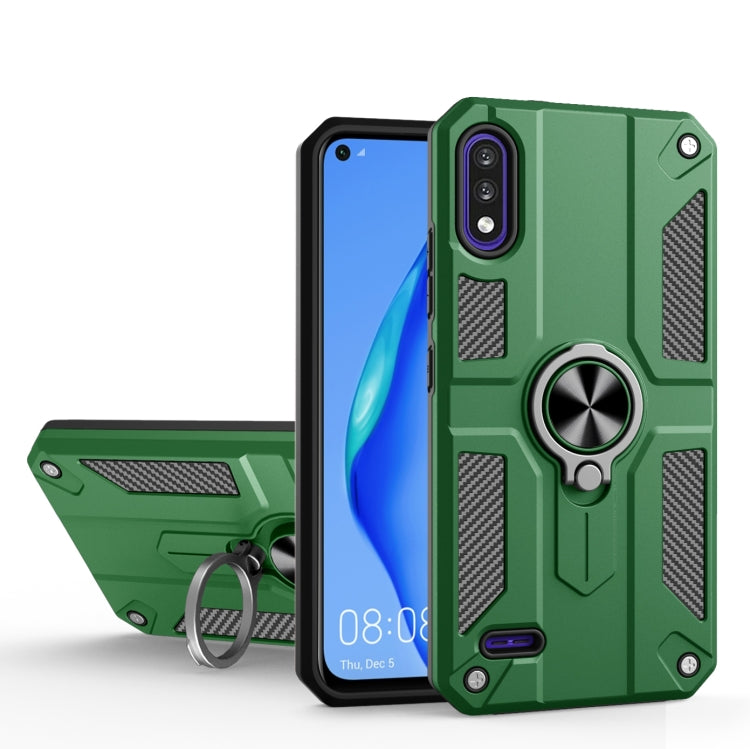 For LG K22 Carbon Fiber Pattern PC + TPU Protective Case with Ring Holder