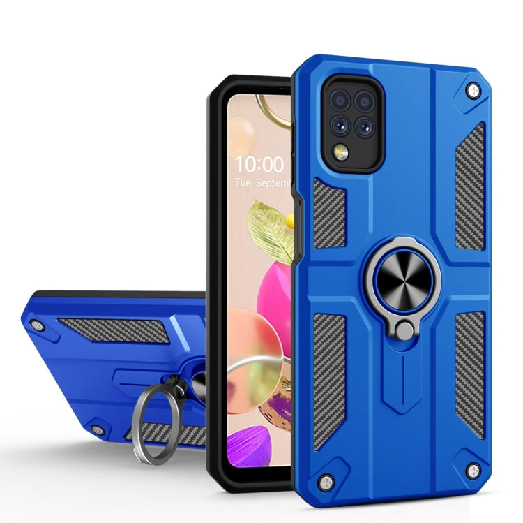 For LG K42 Carbon Fiber Pattern PC + TPU Protective Case with Ring Holder