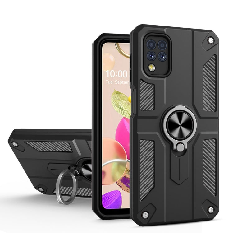 For LG K42 Carbon Fiber Pattern PC + TPU Protective Case with Ring Holder