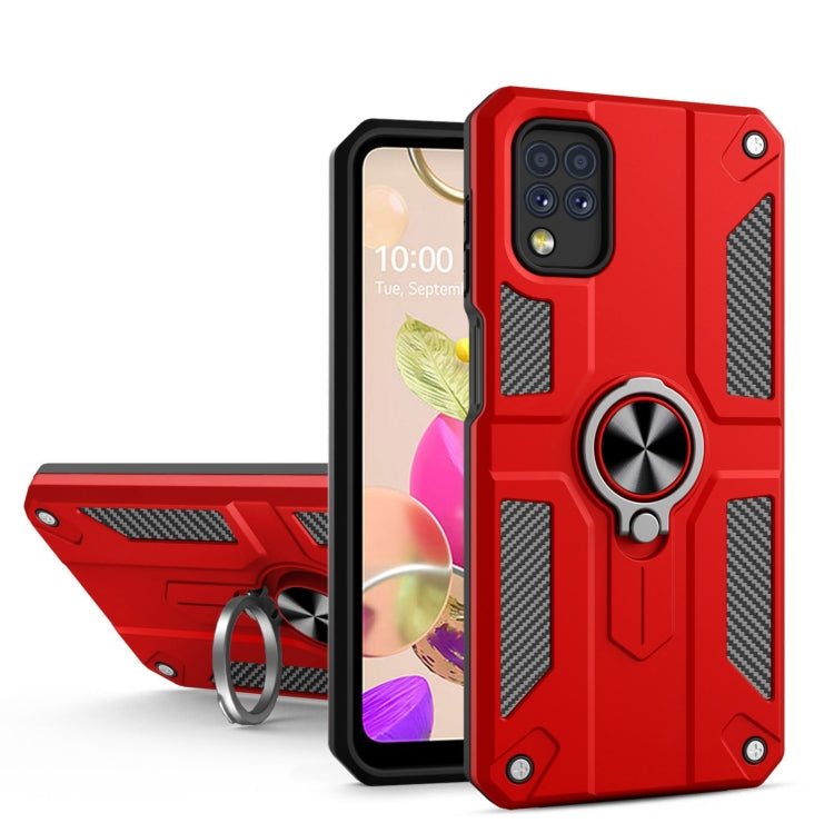 For LG K42 Carbon Fiber Pattern PC + TPU Protective Case with Ring Holder