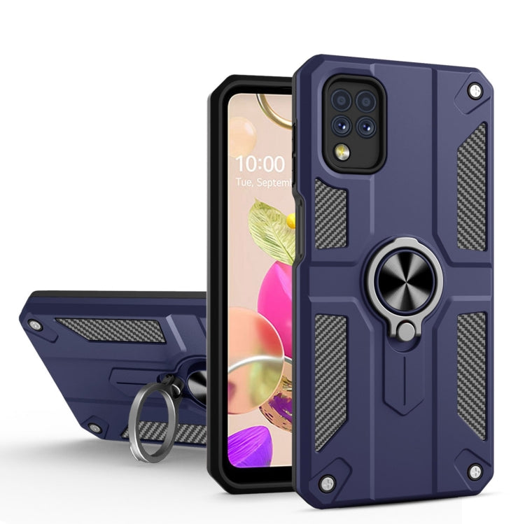 For LG K42 Carbon Fiber Pattern PC + TPU Protective Case with Ring Holder