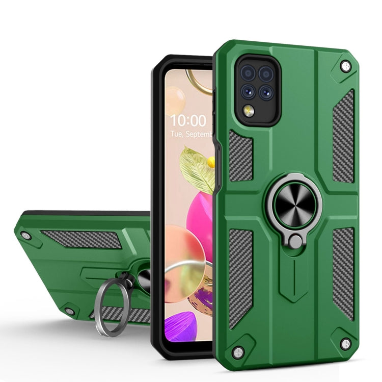 For LG K42 Carbon Fiber Pattern PC + TPU Protective Case with Ring Holder