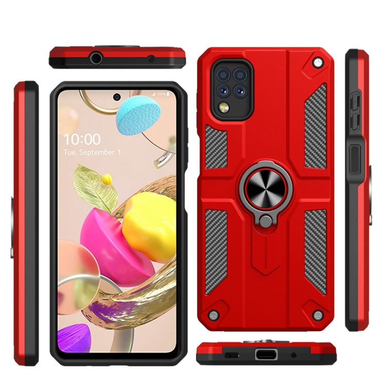 For LG K42 Carbon Fiber Pattern PC + TPU Protective Case with Ring Holder
