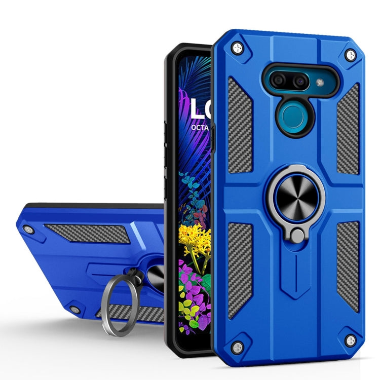For LG K50 Carbon Fiber Pattern PC + TPU Protective Case with Ring Holder