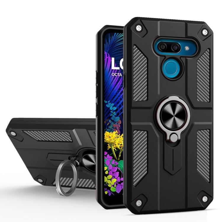 For LG K50 Carbon Fiber Pattern PC + TPU Protective Case with Ring Holder