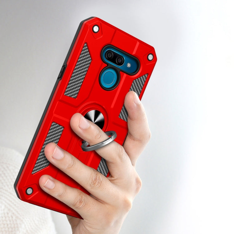 For LG K50 Carbon Fiber Pattern PC + TPU Protective Case with Ring Holder