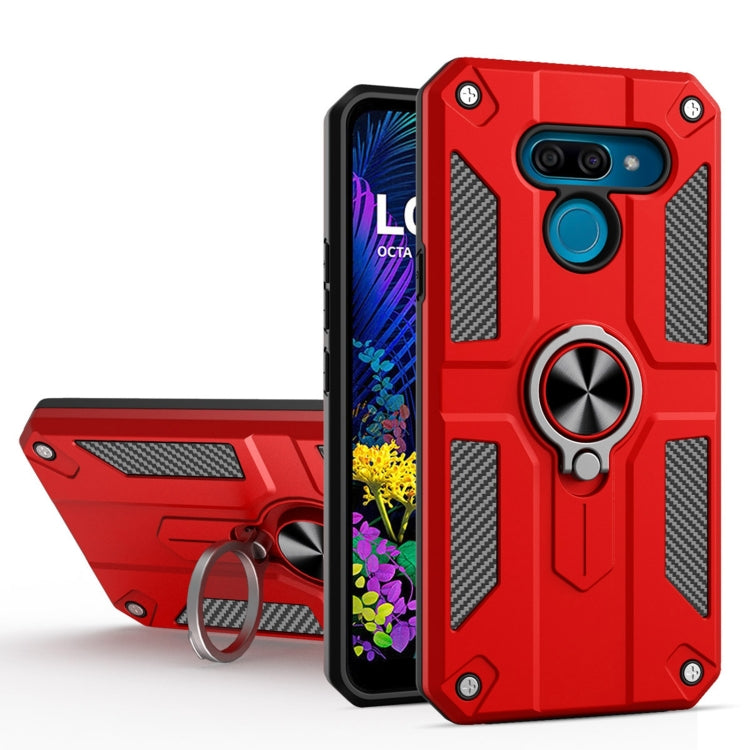 For LG K50 Carbon Fiber Pattern PC + TPU Protective Case with Ring Holder