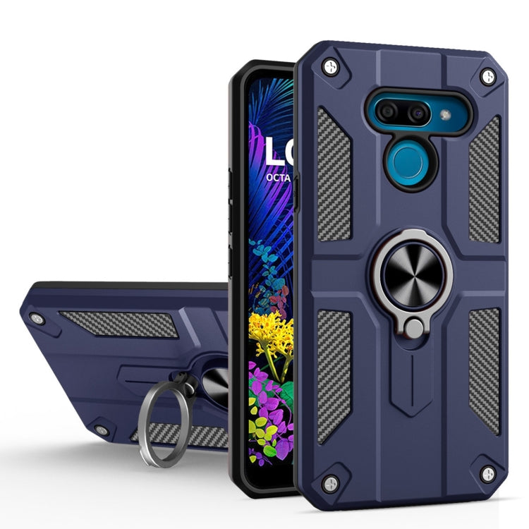 For LG K50 Carbon Fiber Pattern PC + TPU Protective Case with Ring Holder