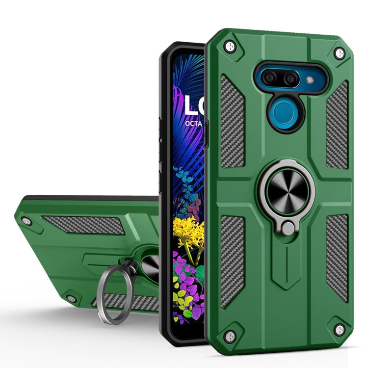 For LG K50 Carbon Fiber Pattern PC + TPU Protective Case with Ring Holder