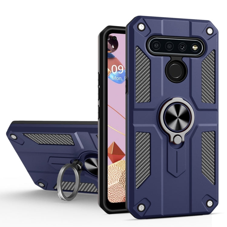 For LG K51S Carbon Fiber Pattern PC + TPU Protective Case with Ring Holder