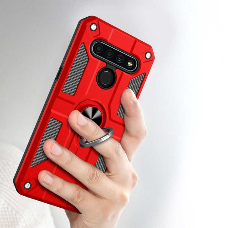 For LG K51S Carbon Fiber Pattern PC + TPU Protective Case with Ring Holder